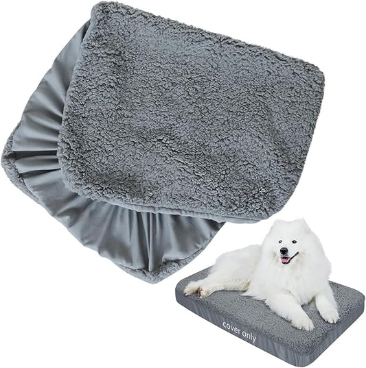 Dog Bed Covers 2 Pack Soft Plush Replacement Washable, Waterproof Pet Mattress Bed Liner Grey 54x44 Inches, for Dog/Cat, Cover Only