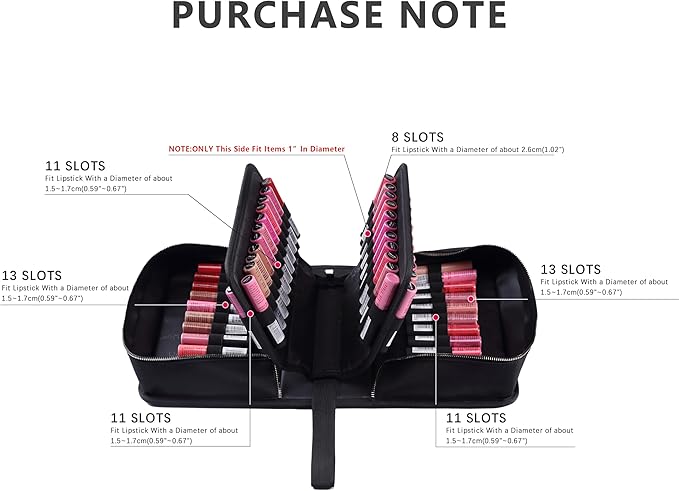 ROWNYEON Lipstick Organizer Case Lipstick Holder Portable Lipstick Bag Travel Makeup Bag Cosmetic Case Large Capacity Lipstick Carrying Case Makeup Artist Lip Gloss Storage Bag