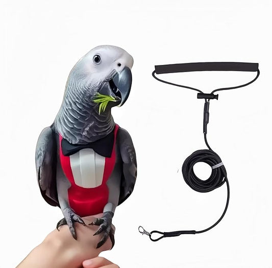 Bird Diapers with Bow Bird Harness Tuxedo Flight Suits with 80in Flying Leash Parrot Nappy with Waterproof Inner Layer Urine Wet Suite for Cockatiel Conure Parakeet Macaw Budgie-Red,S