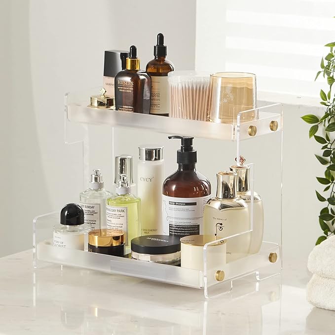 FFK Bathroom Organizer Countertop, 2 Tier Bathroom Counter Organizer Kitchen Spice Rack Cosmetic Organizer,Countertop Storage for Bathroom, Kitchen, Living Room, Bedroom, Dressing Table