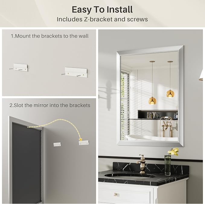 24x36 Inch Brushed Silver Bathroom Mirror