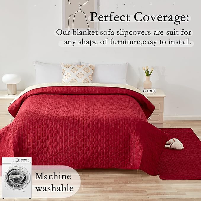 Waterproof Dog Bed Cover Pet Blanket, Soft Pet Couch Covers for Sofa Washable, Bed Couch Sofa Furniture Protector for Puppy Cat Kids (Red,75 * 180 CM)