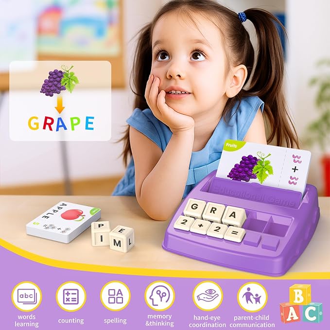 Matching Letter Games for Kids Ages 4-8,Learning & Education Toys for Preschool Boys Girls Spelling/Reading/Math Learning/Word Recognition,Birthday Gifts Educational Toys for Kindergarten Kids, Purple
