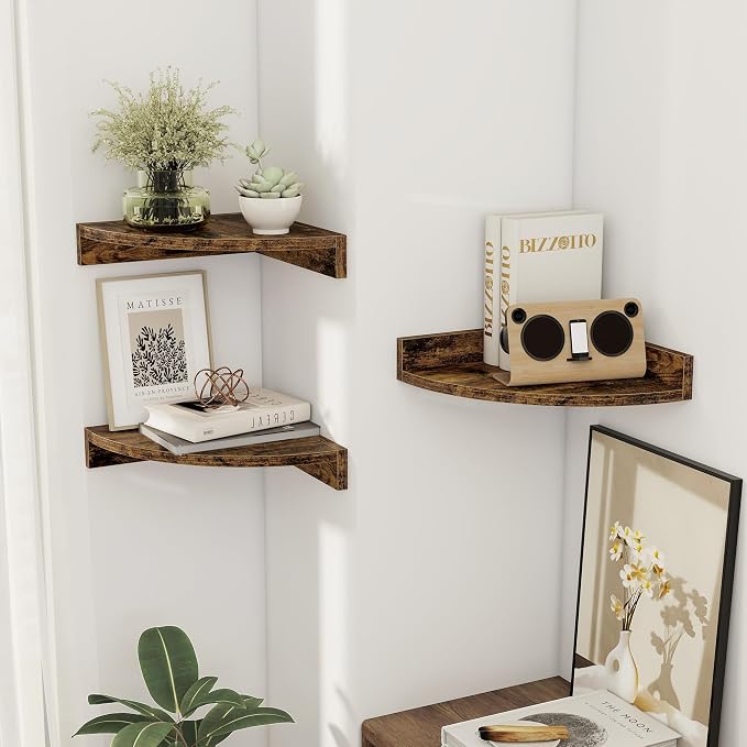 Corner Shelves 3-Pack for Bathroom & Kitchen, Space-Saving Floating Corner Wall