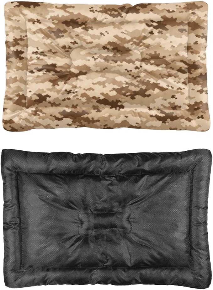 Desert Storm Brown Camo Cusion Dog Bed Furniture Dog Crate Mat Pet Padding Crate Beds for Medium Dogs Washable Non-Slip Pet Bed Rectangular Mat Kennel Pillow Indoor Outdoor 36X24 Inch