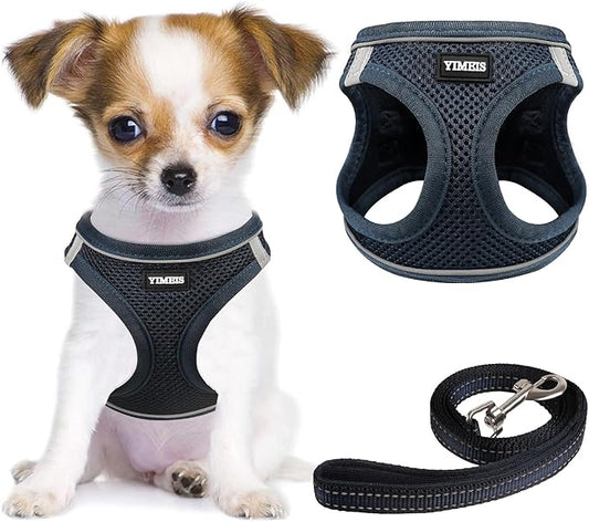 YIMEIS Dog Harness and Leash Set, No Pull Soft Mesh Pet Harness, Reflective Adjustable Puppy Vest for Small Medium Large Dogs, Cats (Navy, Medium (Pack of 1)