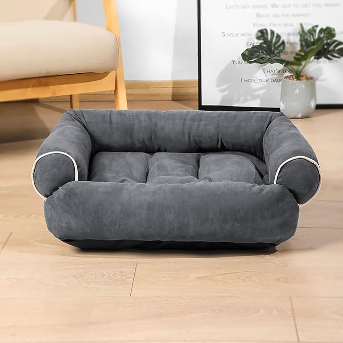 Suede Sofa Dog Bed, Multiple Sizes Orthopedic Memory Foam Mattress, Durable and Calming, Washable Dog Bed with Anti-Slip Bottom XL Darkgray