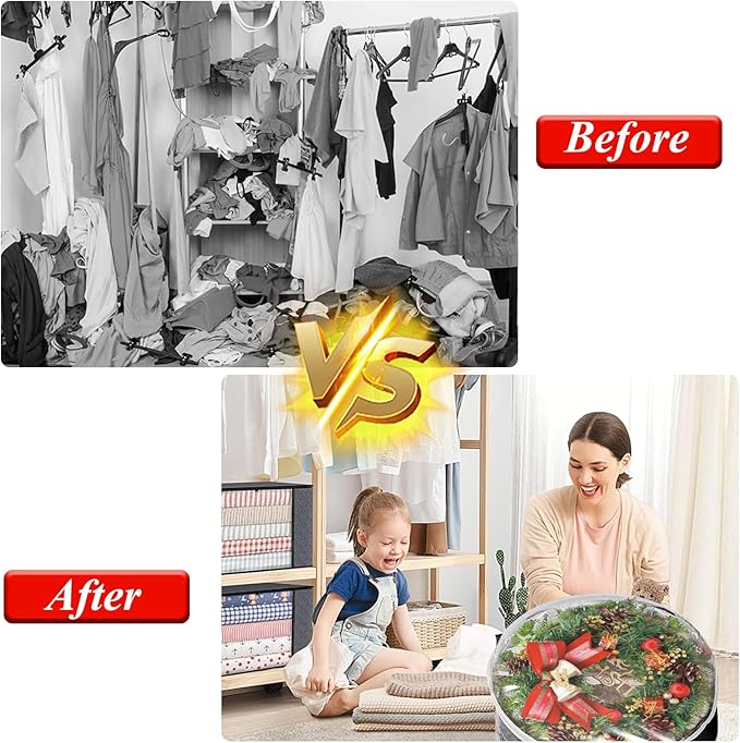 6 Pack Wreath Storage Container, 30" Wreath Storage Bag, Plastic Bag Storage Comforter Storage Bag with Sturdy Handles for Clothes, Bed Sheet, Pillow & Blanket, White