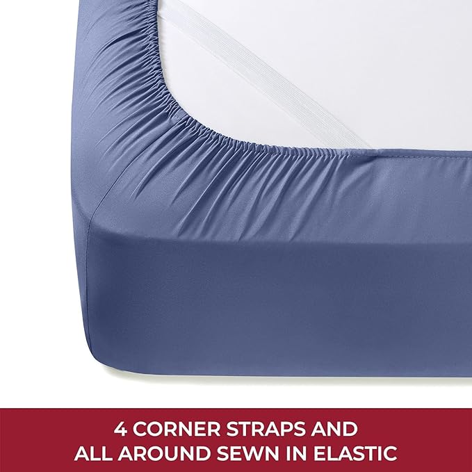 Mellanni RV Short Queen Sheets - 4 PC Iconic Collection Bedding - Hotel Luxury, Extra Soft, Cooling Bed Sheets - Deep Pocket up to 10 inch (RV/Short Queen, Blue Nova)