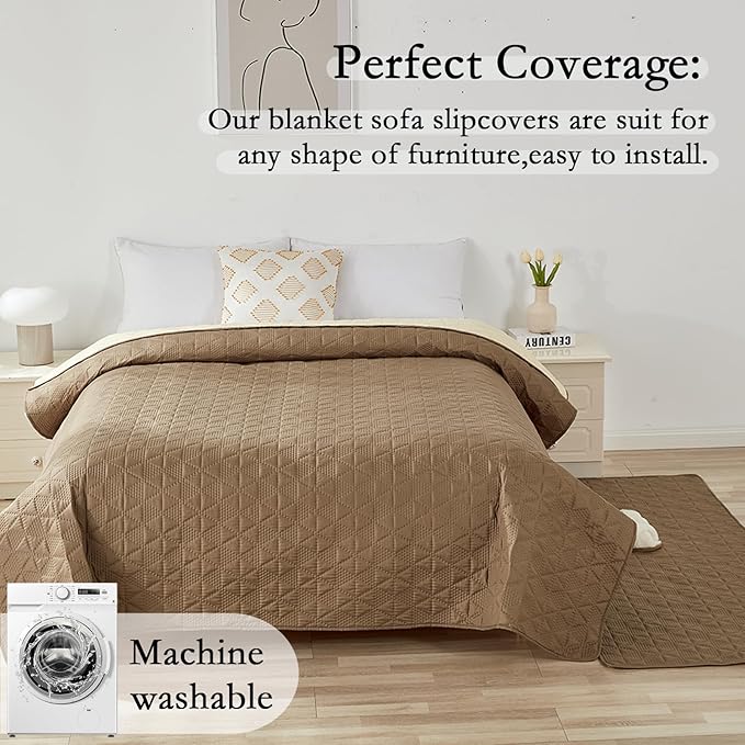 Waterproof Dog Bed Cover Pet Blanket, Soft Pet Couch Covers for Sofa Washable, Bed Couch Sofa Furniture Protector for Puppy Cat Kids (Khaki,210 * 305 CM)