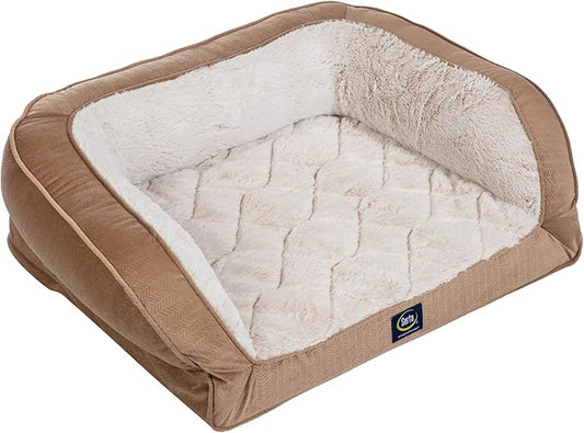 Serta Orthopedic Quilted Couch Dog Bed for Pets – Desert Sand (Small)