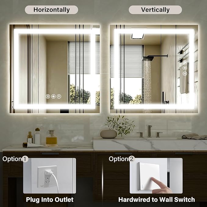 36x36 Inch Smart LED Bathroom Mirror - Anti-Fog Vanity Mirror with Touch Sensor, 3 Color Lighting & Dimmable Memory Function, Lighted Mirror for Over The Sink, Modern Bathroom Wall Mirror
