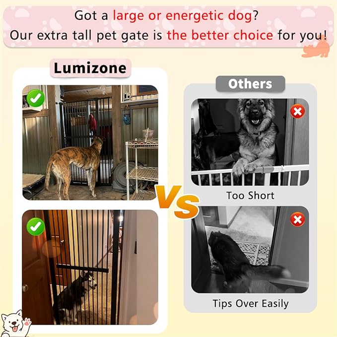 Lumizone Extra Tall Cat Gate 61.02" High Pressure Mounted Extra Wide 46.65"-50.78" (17Sizes) 1.37" Gap No Drilling Auto-Close Tall Pet Gate for Dogs (Cream, 46.65"-50.78" W)