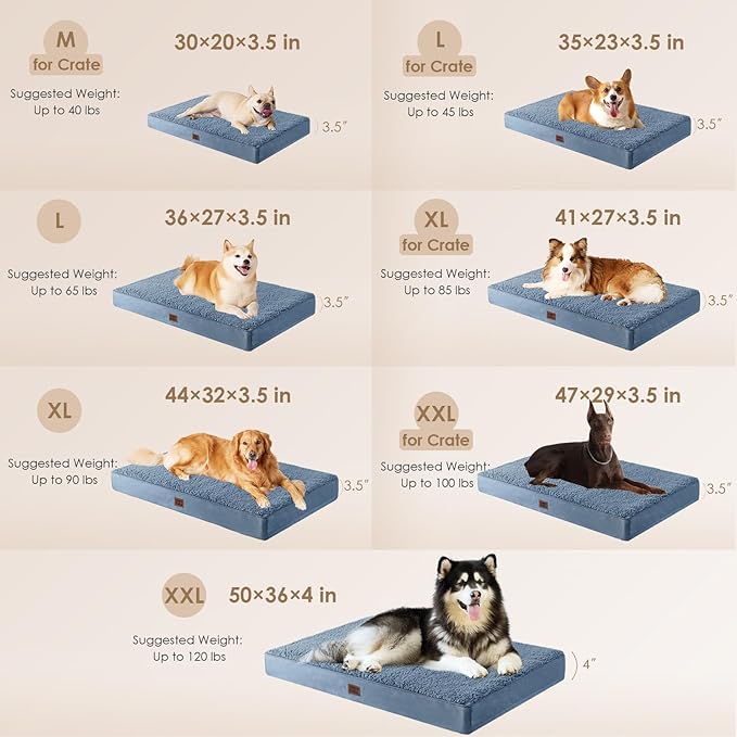 EHEYCIGA Washable Dog Beds for Extra Large Dogs, XL Dog Bed with Removable Cover for Crate, Orthopedic Foam Pet Bed Dog Mat Mattress Cushions for Extra Large Dogs, Spa Blue(41 X 27)