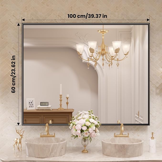LOAAO Black Bathroom Mirror 40"X24"