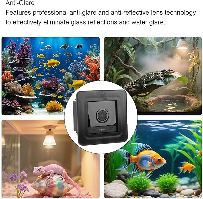 Aquarium Camera, Anti Glare 2K HD Lens with AI Motion & 140 Wide View, Night Vision Compact Cam for Fish Tank and Reptile Terrarium Owners