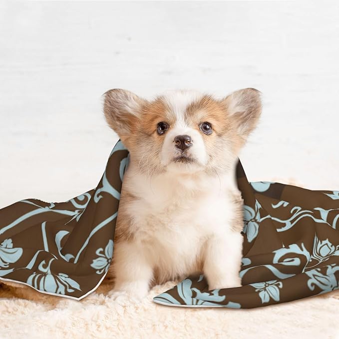 Vintage Floral Blanket for Dog Cat - Retro Light Blue Flower Throw Blanket 23x16 Pet Blanket for Couch Sofa Bed