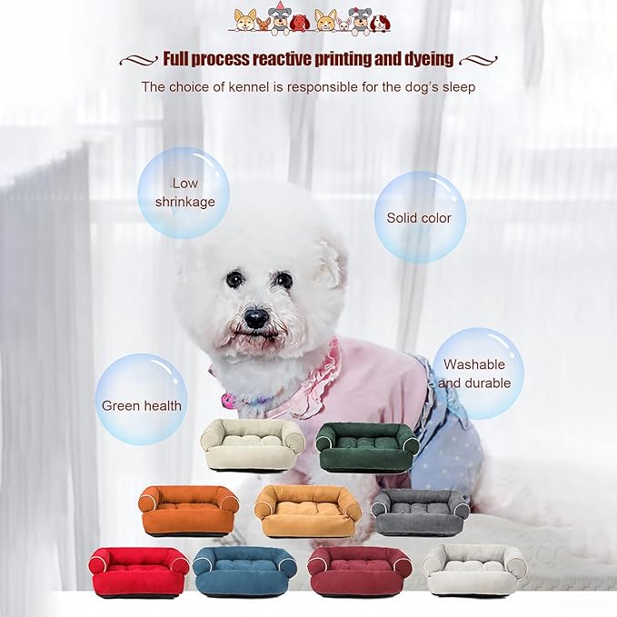 Suede Sofa Dog Bed, Multiple Sizes Orthopedic Memory Foam Mattress, Durable and Calming, Washable Dog Bed with Anti-Slip Bottom S brightRed
