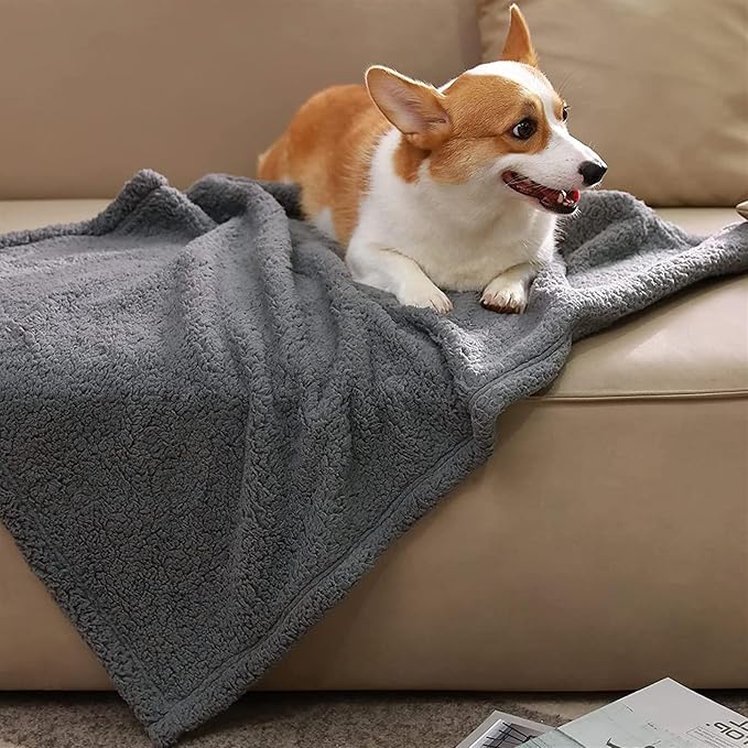 Pet Blankets for Couch Sofa Bed Dog Blankets Reversible Cat Blanket Soft Furniture Protector Cover for Small Medium Large Dogs Cats, Grey, 31 x 39 inches