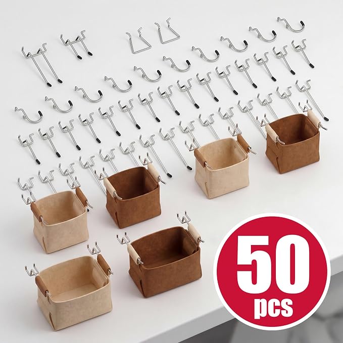 Spampur 8 Pack Peg Board Organizer, Includes Metal PegBoard and Accessories | White Pegboard Panels with 50 Pcs Hooks and Baskets, Wall Organizer for Office, Craft Room Organization, Garage, Sewing Room
