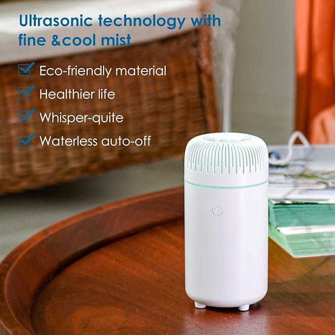 Car Diffuser Humidifier USB Aromatherapy Essential Oil Air Freshener USB Cool Mist Mini Portable Diffuser for Car Home Office Bedroom (White)