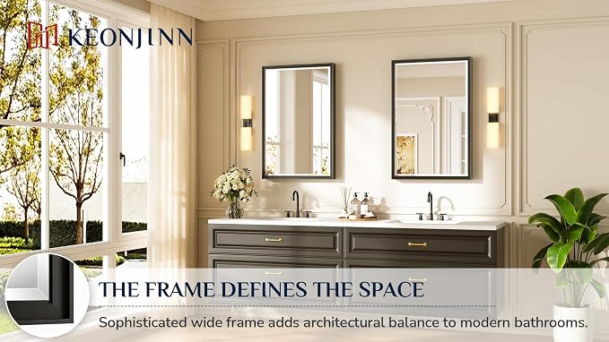 Keonjinn 24" x 36" Black Bathroom Mirror, Brushed Black Framed Mirror