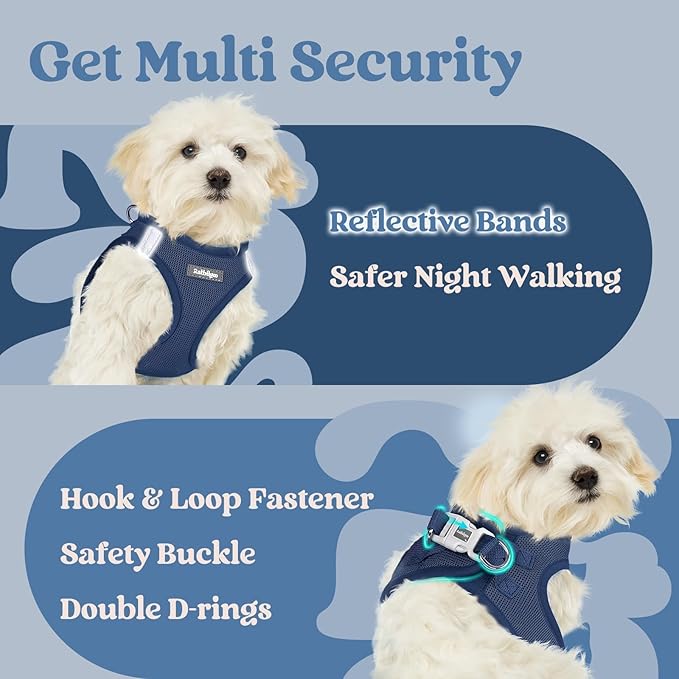 rabbitgoo Small Dog Harness, Step-in Soft Mesh Puppy Vest with Safety Buckle, Breathable Reflective Pet Harness for Small Medium Dogs, Navy Blue L