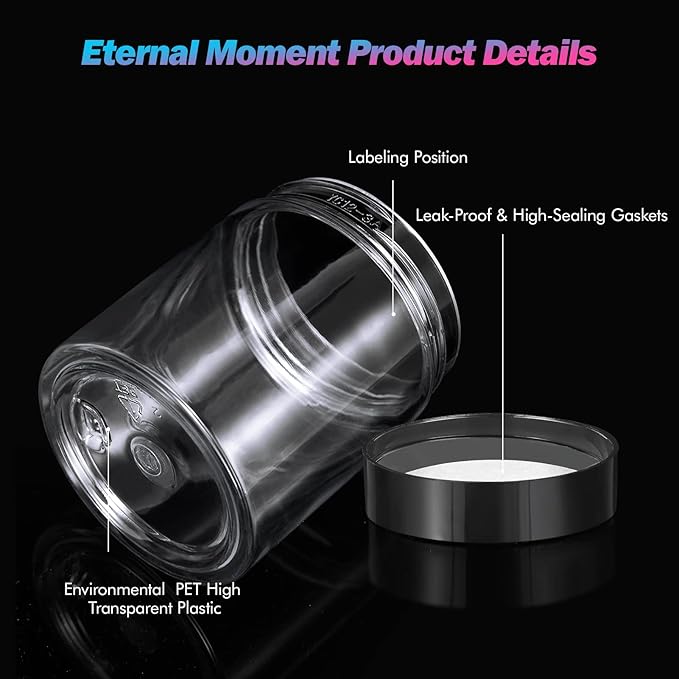 Eternal Moment 36 Pack 3 OZ Plastic Jars Round Clear Cosmetic Container Jars with Lids, Perfect for Lotion, Cream, Ointments, Makeup, Eye Shadow, Rhinestone, Samples, Pot, Travel Storage
