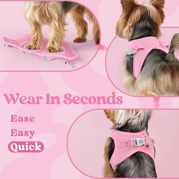 rabbitgoo Small Dog Harness, Step-in Soft Mesh Puppy Vest with Safety Buckle, Breathable Reflective Pet Harness for Extra Small Dogs, Light Pink XXXS