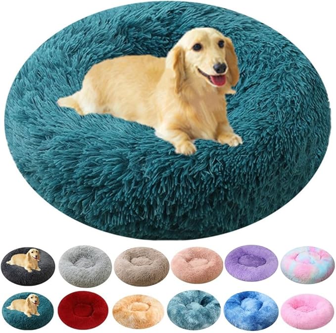 Donut Dog Bed Cat Bed, 20 Inch Round Fluffy Dog Beds for Small Dogs and Cats, Anti-Anxiety Donut Dogs Cuddler Bed, Washable Pet Bed for Medium Cats (Dark Blue)