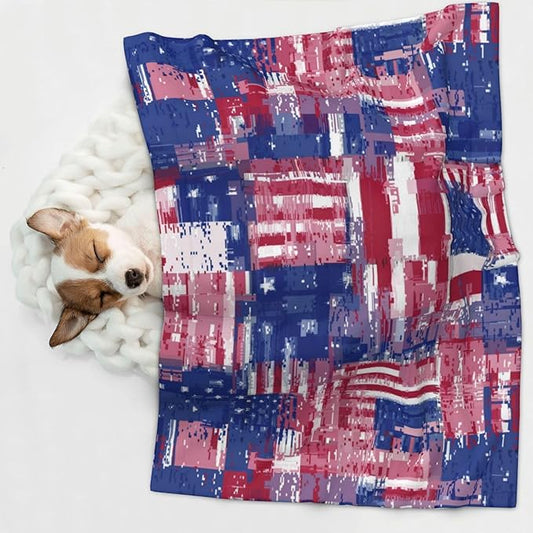 Pet Blanket for Couches and Beds, American Flag and Colored Balloons, Reversible Double Sided Plush Design with Soft Bumpy Texture and Smooth Surface, Furniture Protector