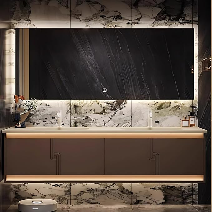 72IN Bathroom Vanity Set with Sink, Smart Defogging Vanity Mirror with 2 Light Strips | with Motion Sensing Light Strips, Bathroom Double Vanities with Sink Includes 2 Drawers (Mirror)