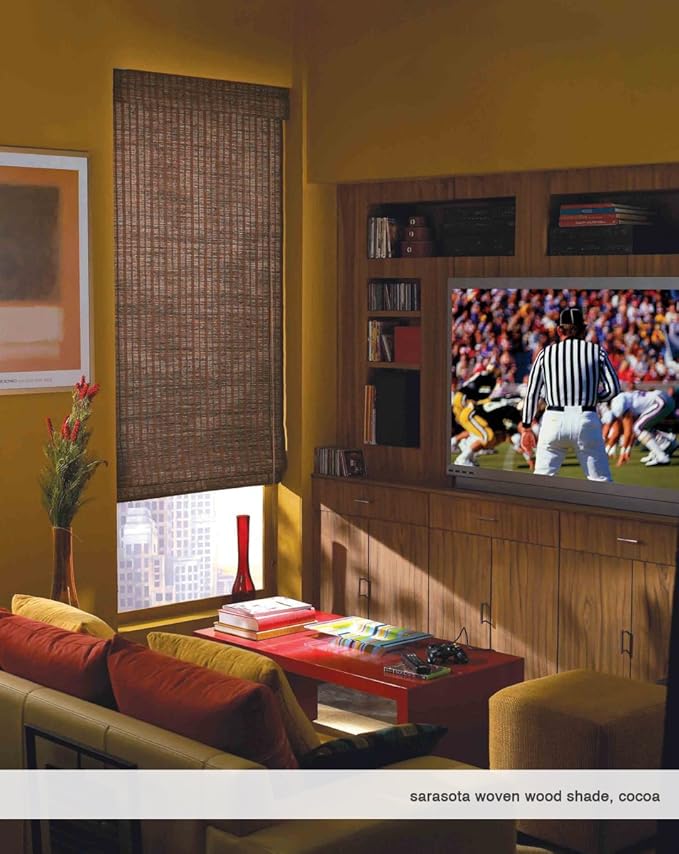 Cordless Woven Wood Roman Shades, 44W x 60H, Hatteras Cocoa, Sizes 20-72 Wide