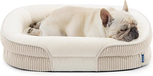 Bedsure Orthopedic Dog Bed Medium Size Dog - 360° Oval Bolster Medium Dogs Beds for Senior Dogs with Waterproof Washable Cover, Comfort Pet Sofa Couch with Ultra-Soft Fleece, Beige, 30"