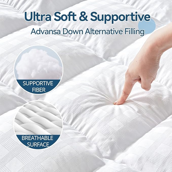 ABENE Mattress Topper for Back Pain Relief, Extra Thick Mattress Pad Pillowtop, Soft Cotton Cover with 8"-21" Deep Pocket, 1300gsm Overfilled Down Alternative Filling (Cotton White, Twin)