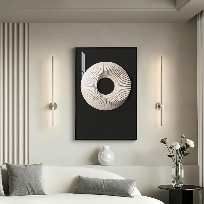 Framed Modern Black and White Abstract Wall Art, Large Contemporary Elegant