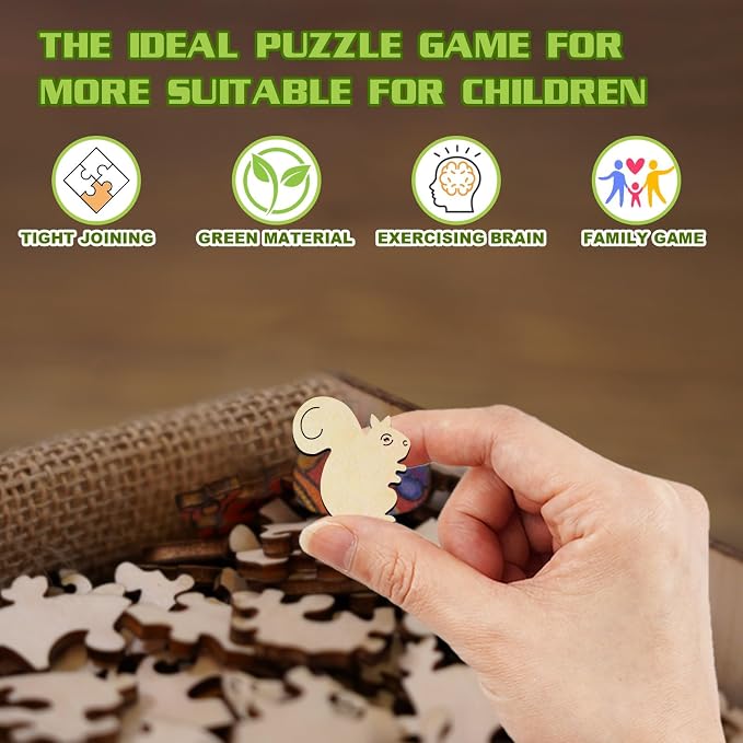 Wooden Puzzles for Kids Ages 4-8, Cute Squirrel Puzzle, Unique Animal Shaped Wooden Jigsaw Puzzles for Kid, 50 Pieces Puzzles for Kids(50pcs,11.4 * 11.4in)