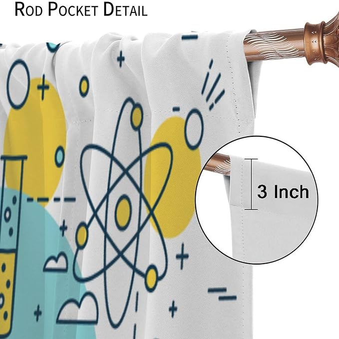 Science Window Curtains, Chemistry Chemical Science Pharmacy Research Room Darkening Door Window Rod Pocket Curtain for Girls Boys Kids Bedroom Study Room Classroom Set 2 Panels,72x63 Inches