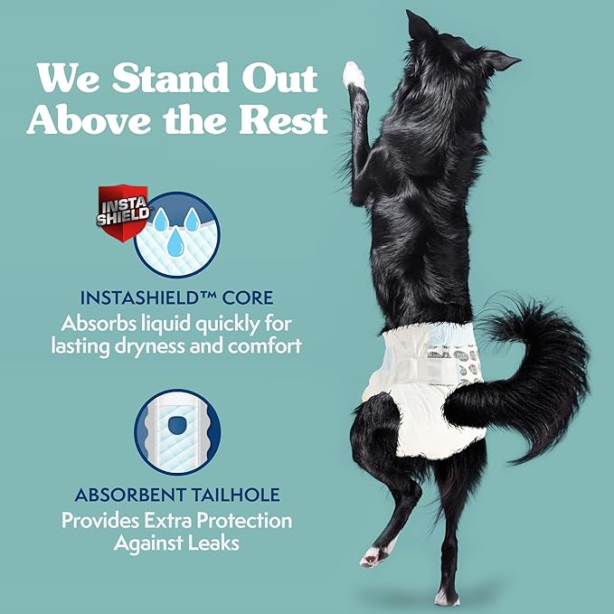 Simple Solution Disposable Female Dog Diapers, Absorbent Leak Proof Protection for Incontinence, Puppy Training, Heat Cycle, Travel, and Housebreaking, Large/XL Dogs, 18–27 Inch Waist, 12 Count