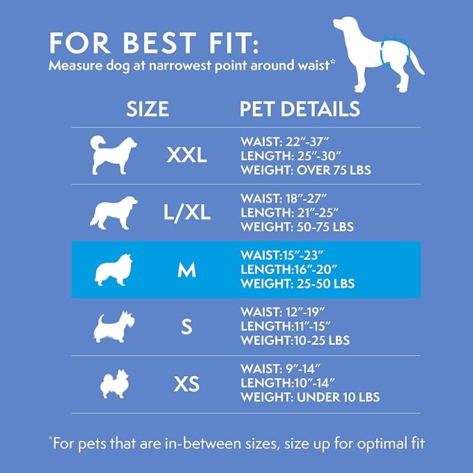 Simple Solution Female Dog Diapers – Disposable Leak-Proof Diapers for Incontinence, Potty Training, and Heat Cycle – Adjustable Fit for Medium Dogs with 15–23 Inch Waist – 30 Count (Pack of 12)