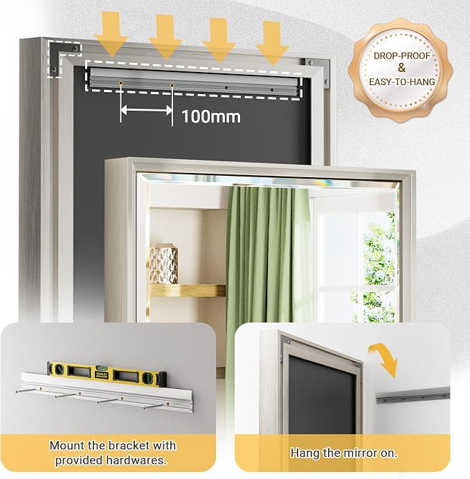 Brushed Nickel Bathroom Mirror, 30x36 Inch Beveled Framed Bathroom Mirror