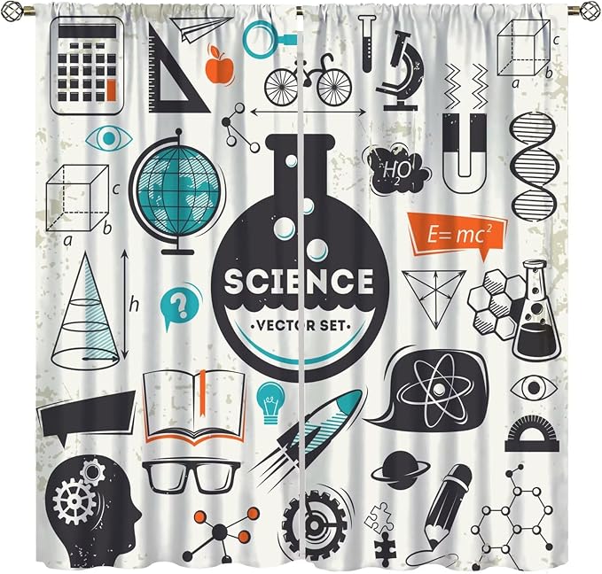 Science Bedroom Curtains, Chemistry Science Pharmacy Research Blackout Rod Pocket Window Drapes for Childs Girls Boys Bedroom Living Room Home Set 2 Panels,42x45 Inches, Style-6