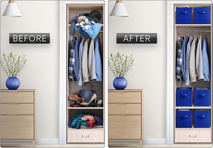 Sorbus Foldable Storage Cubes - 6 Fabric Baskets for Organizing Pantry, Closet, Shelf, Nursery, Playroom, Toy Box, Cubby -11 Inch Dual Handle Collapsible Closet Organizers and Storage Bins -Royal Blue