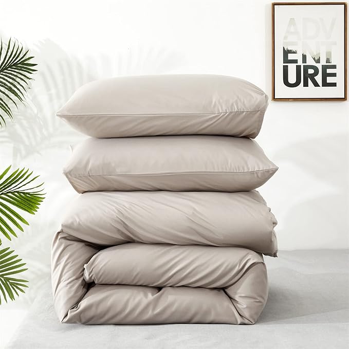 KAREVER Light Khaki Comforter Set Cal King Size Oatmeal Color Bedding Women 3 Pieces Champagne California King Bed Blanket Set