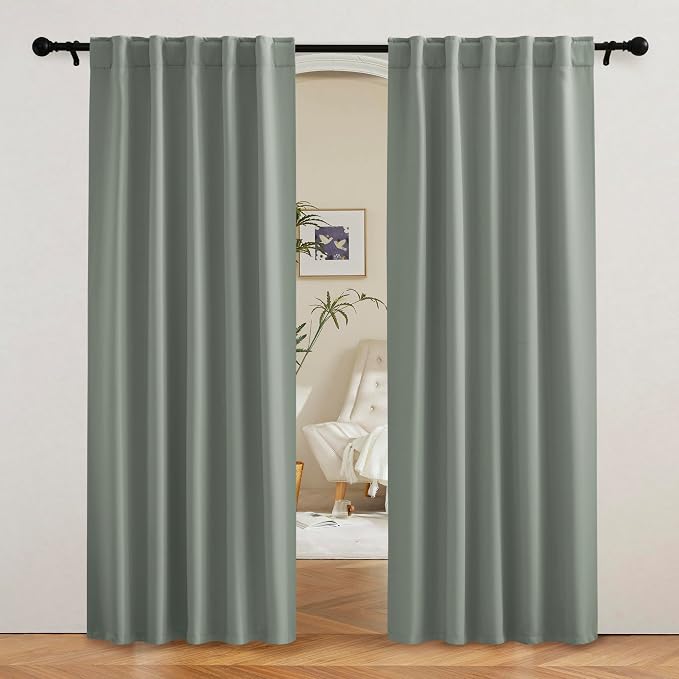 RYB HOME Sage Green Curtains for Bedroom, Vertical Privacy UV Protection Drapery