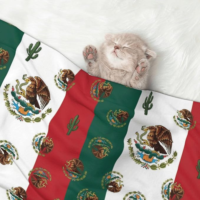 Reversible Plush Throw for Dogs and Cats, Mexican Flag, Double Sided Blanket with Nubby Dot Side and Sleek Side Ideal for Cuddling Nesting Security