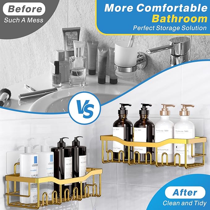 EUDELE Shower Caddy 2 Pack, Adhesive Organizer for Bathroom Storage, Home Decor & Kitchen, No Drilling, Rustproof Stainless Steel Shelf, Bathroom Decor Sets