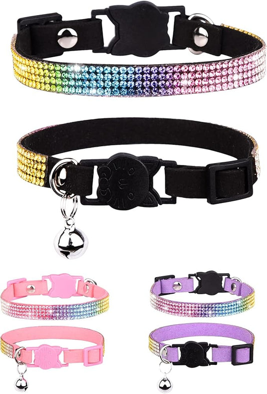 Solmoony Breakaway Cat Collars with Bell,Adjustable Safe Kitten Collar,Cat Collars for Girl Cats with Rhinestone Soft Velvet (Black1)