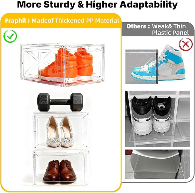 1 Pack Drop Front Shoe Box for Men’s Sneakers, Stackable Magnetic Display Case, Large Size for Up to US 13, Clear-Black Organizer – 13.5 x 10.55 x 7.5 Inches