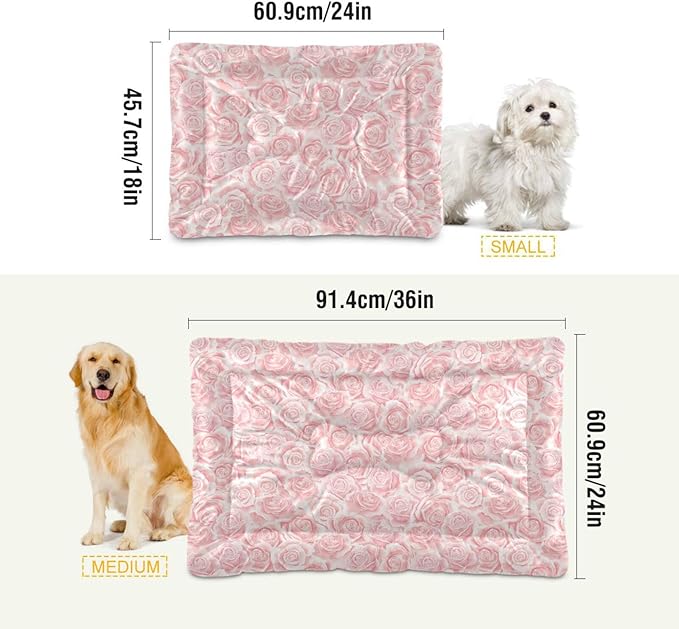 Pet Bed Cream Pink Rose Dog Bed Mat Absorbing Non Slip Pad Pet Sleeping Mat for Small, Medium, and Large Dogs Puppy Cat 36 in x 24 in